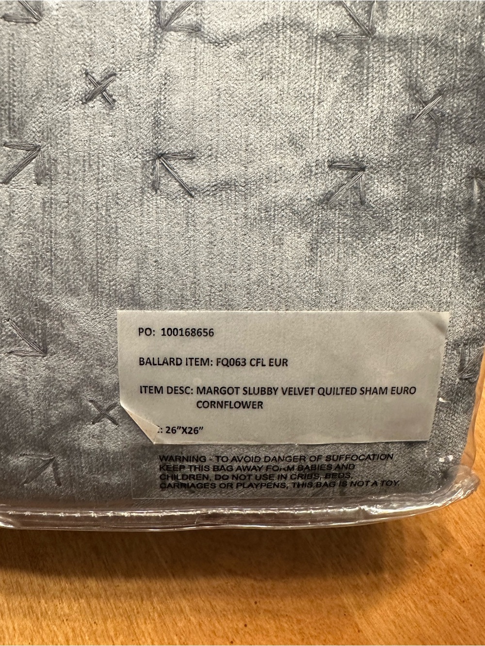 NWT Ballard Designs Margot Slubby Velvet Quilted Euro Sham-Set of Two - Picture 4 of 4